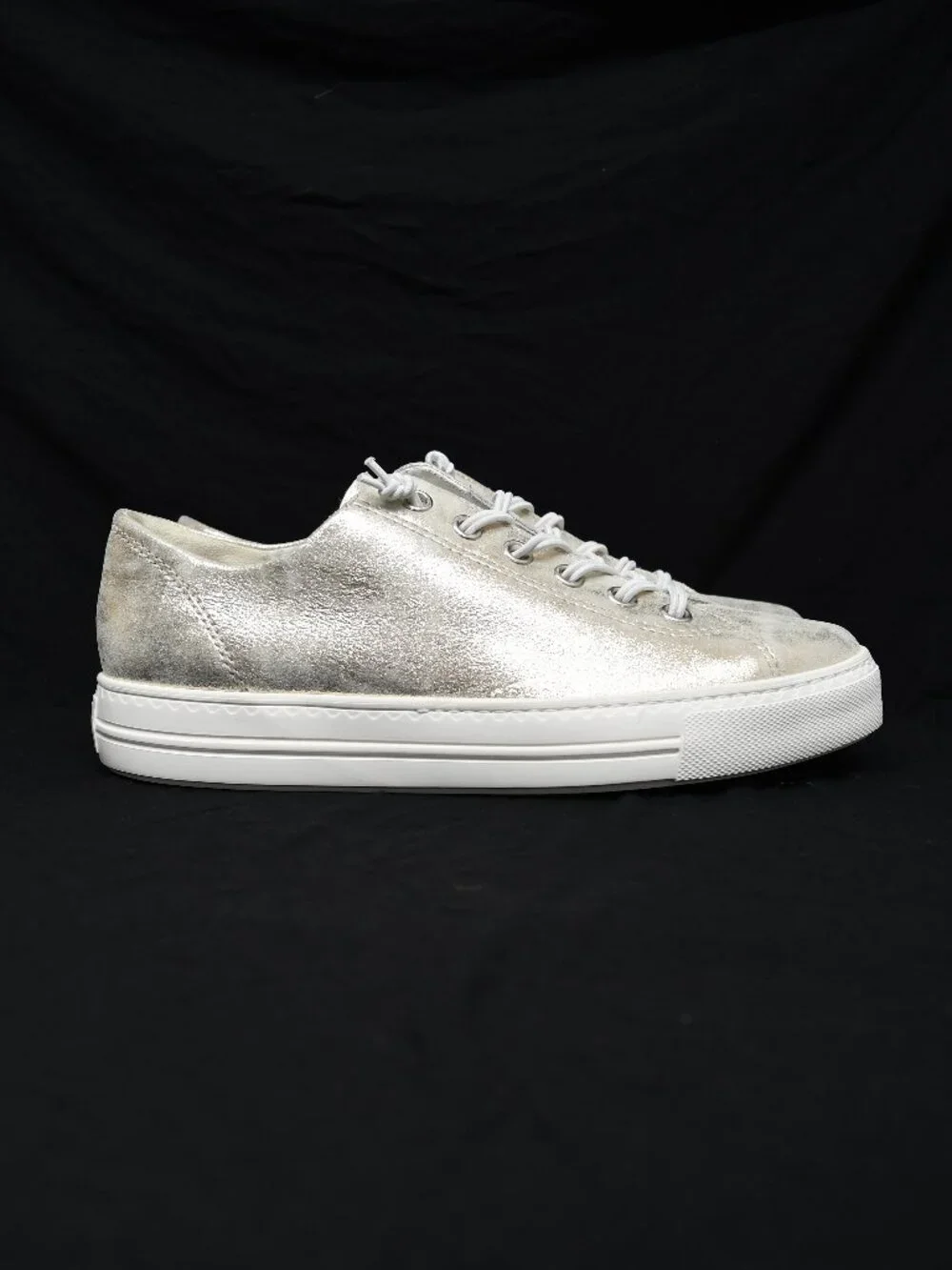 Paul Green Metallic Silver White Low-Top Sneakers